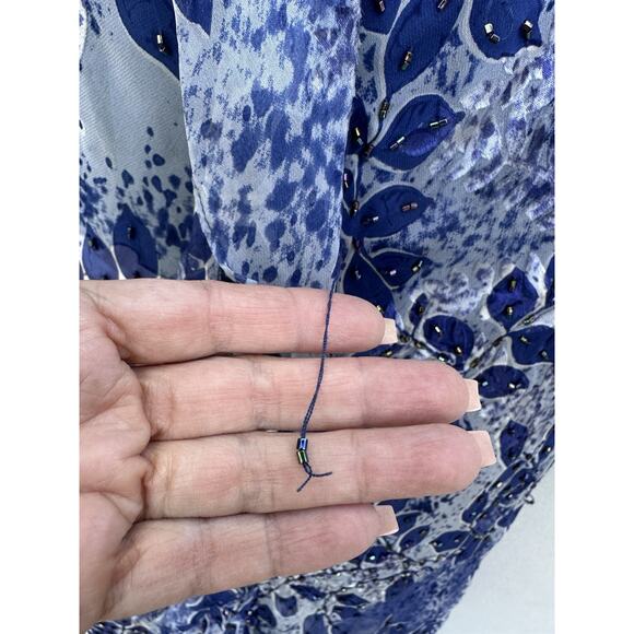 VTG Sue Wong Blue Silk Blend Beaded Dress Ruffle Hem Sz 8 Y2K Whimsical Fairy - Picture 6 of 13